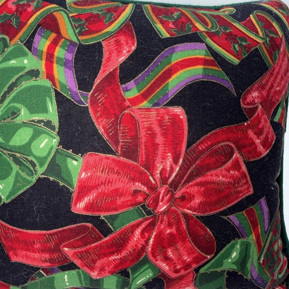 Vintage Christmas Pillow Colorful Old Fashioned Bows/Ribbons 8